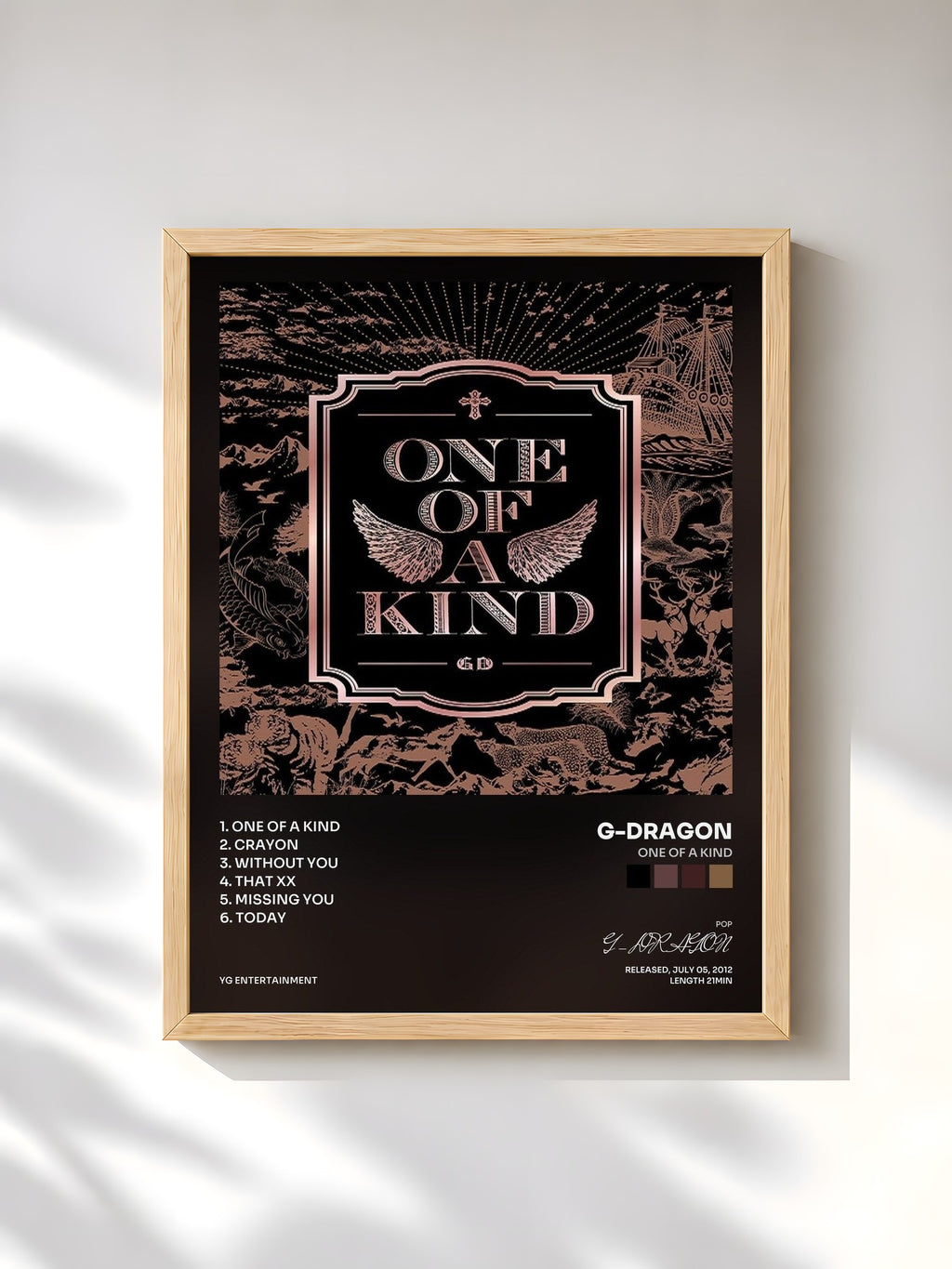 #bois Tableau de l'album One of a Kind de G-DRAGON, cadre en bois brut, imprimé et encadré en France
