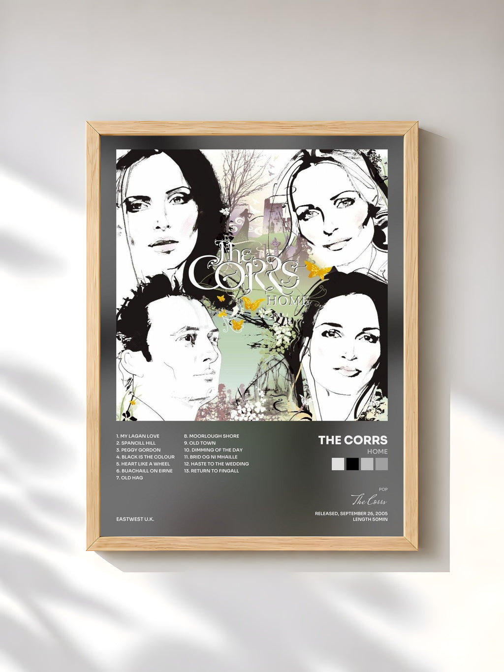 #bois Tableau de l'album Home de The Corrs, cadre en bois brut, imprimé et encadré en France