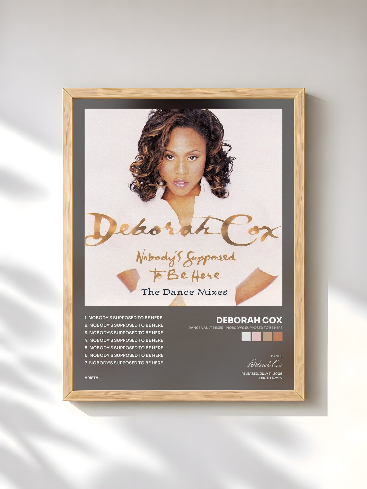 #bois Tableau de l'album Dance Vault Mixes - Nobody's Supposed To Be Here de Deborah Cox, cadre en bois brut, imprimé et encadré en France