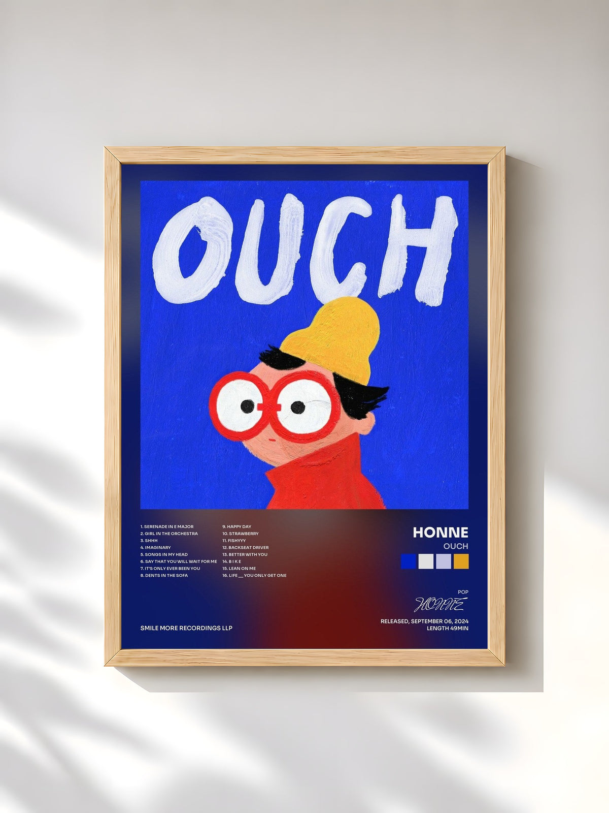 #bois Tableau de l'album OUCH de HONNE, cadre en bois brut, imprimé et encadré en France