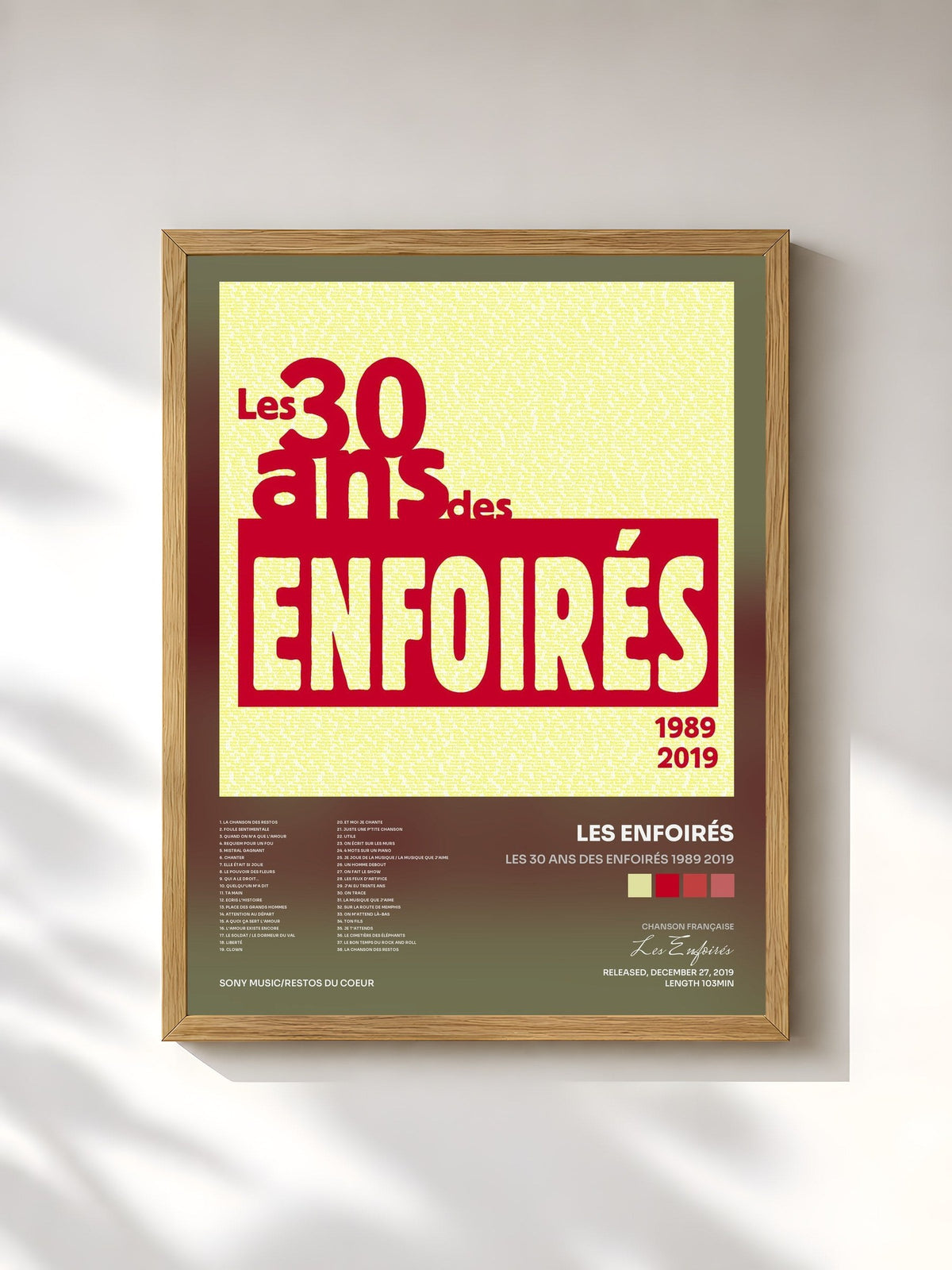 #bois Tableau de l'album Les 30 ans des Enfoirés 1989 2019 de Les Enfoirés, cadre en bois brut, imprimé et encadré en France