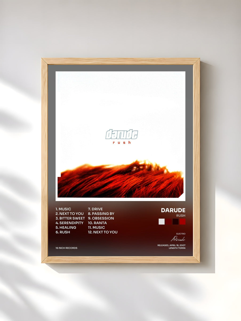 #bois Tableau de l'album Rush de Darude, cadre en bois brut, imprimé et encadré en France