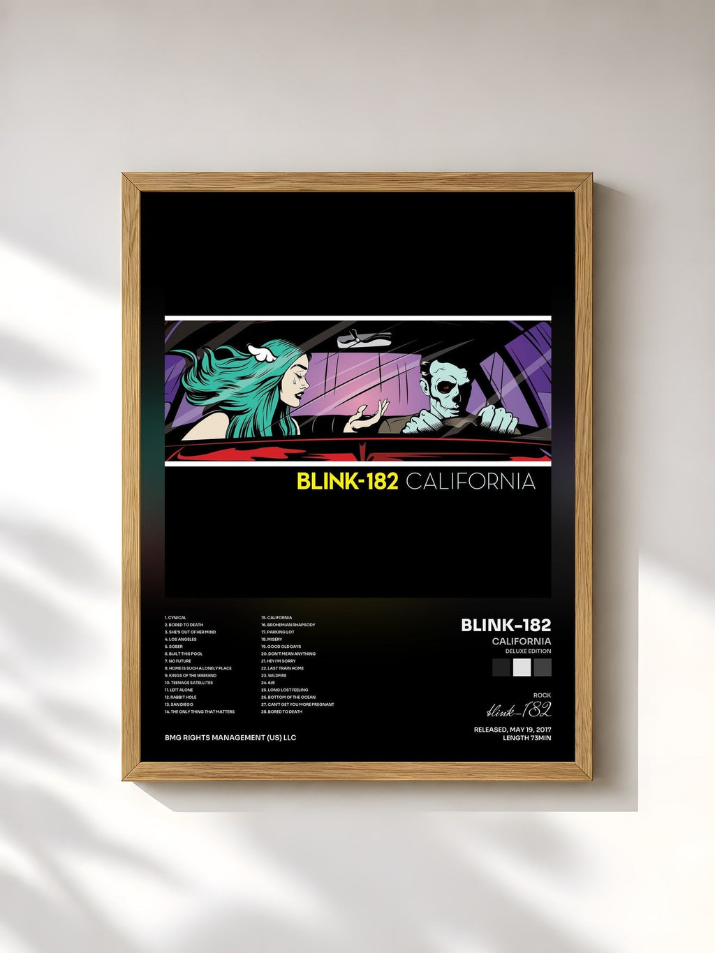 #bois Tableau de l'album California (Deluxe Edition) de blink-182, cadre en bois brut, imprimé et encadré en France