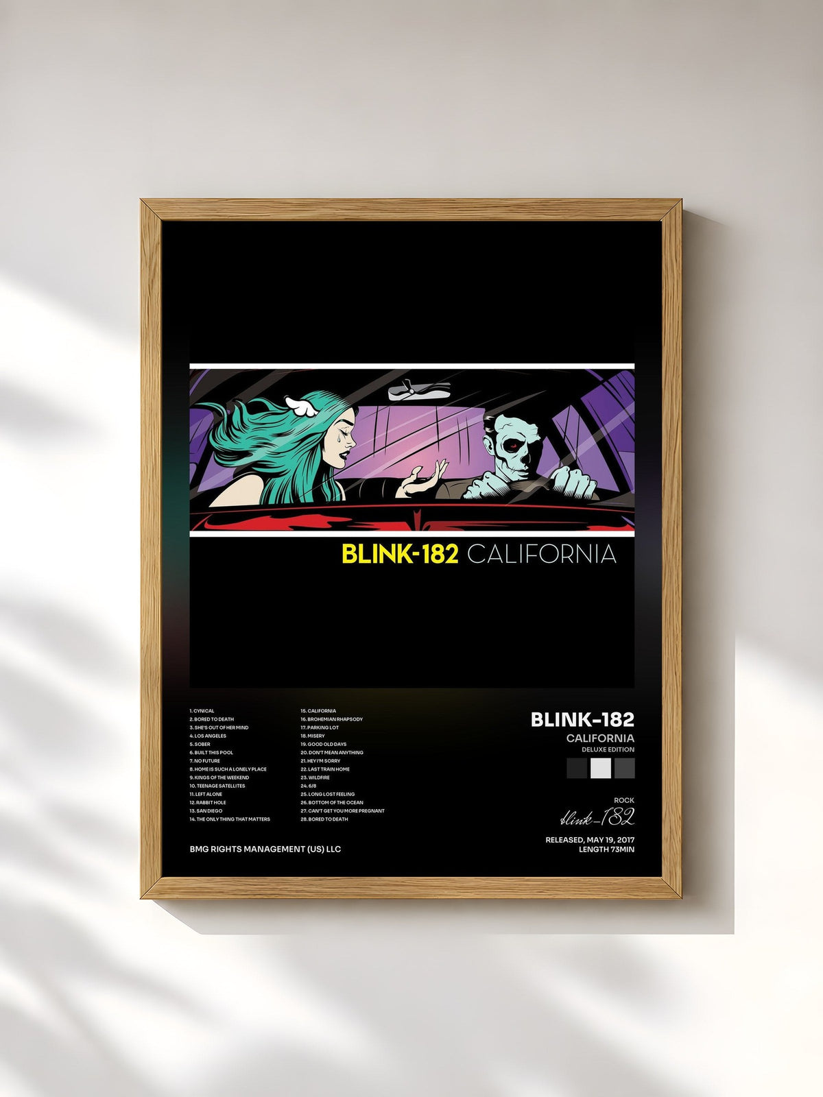 #bois Tableau de l'album California (Deluxe Edition) de blink-182, cadre en bois brut, imprimé et encadré en France