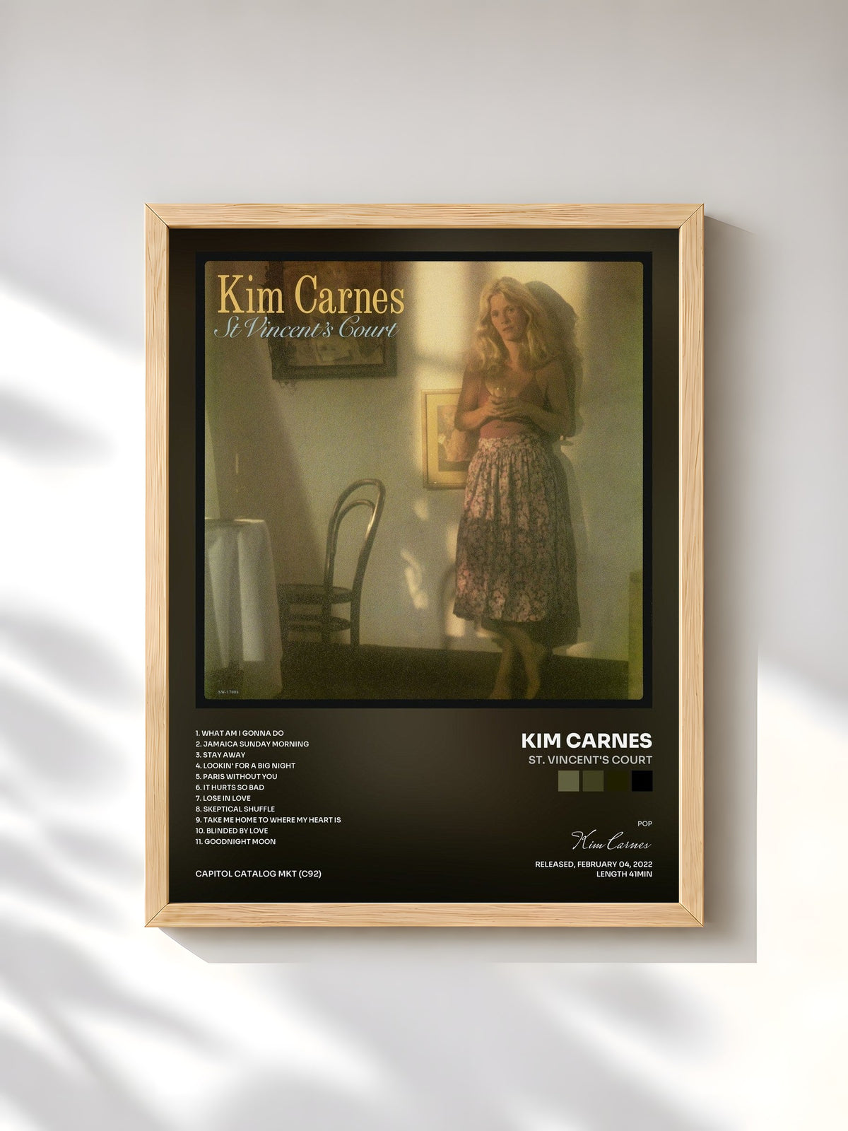 #bois Tableau de l'album St. Vincent's Court de Kim Carnes, cadre en bois brut, imprimé et encadré en France
