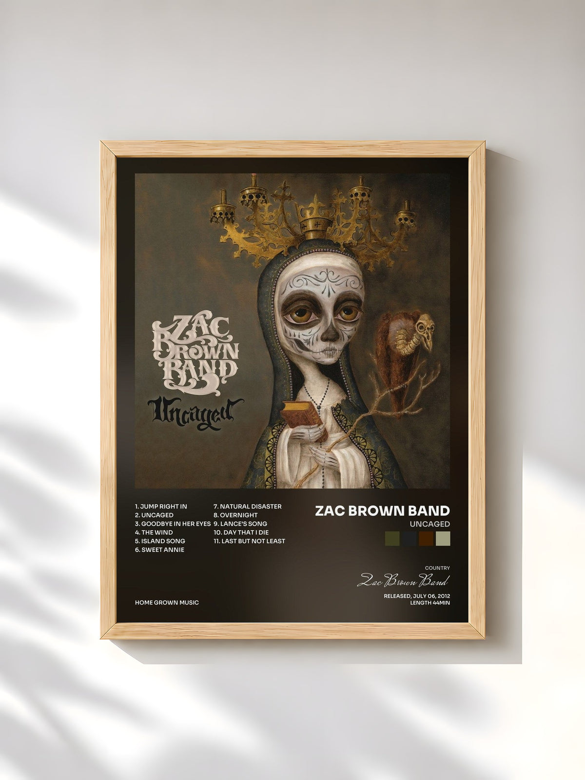 #bois Tableau de l'album Uncaged de Zac Brown Band, cadre en bois brut, imprimé et encadré en France