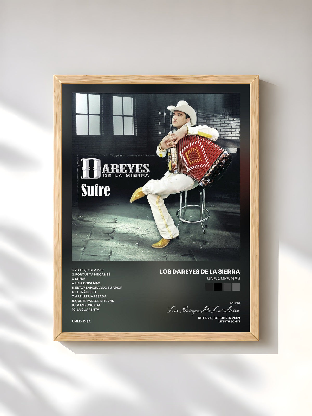 #bois Tableau de l'album Una Copa Más de Los Dareyes De La Sierra, cadre en bois brut, imprimé et encadré en France