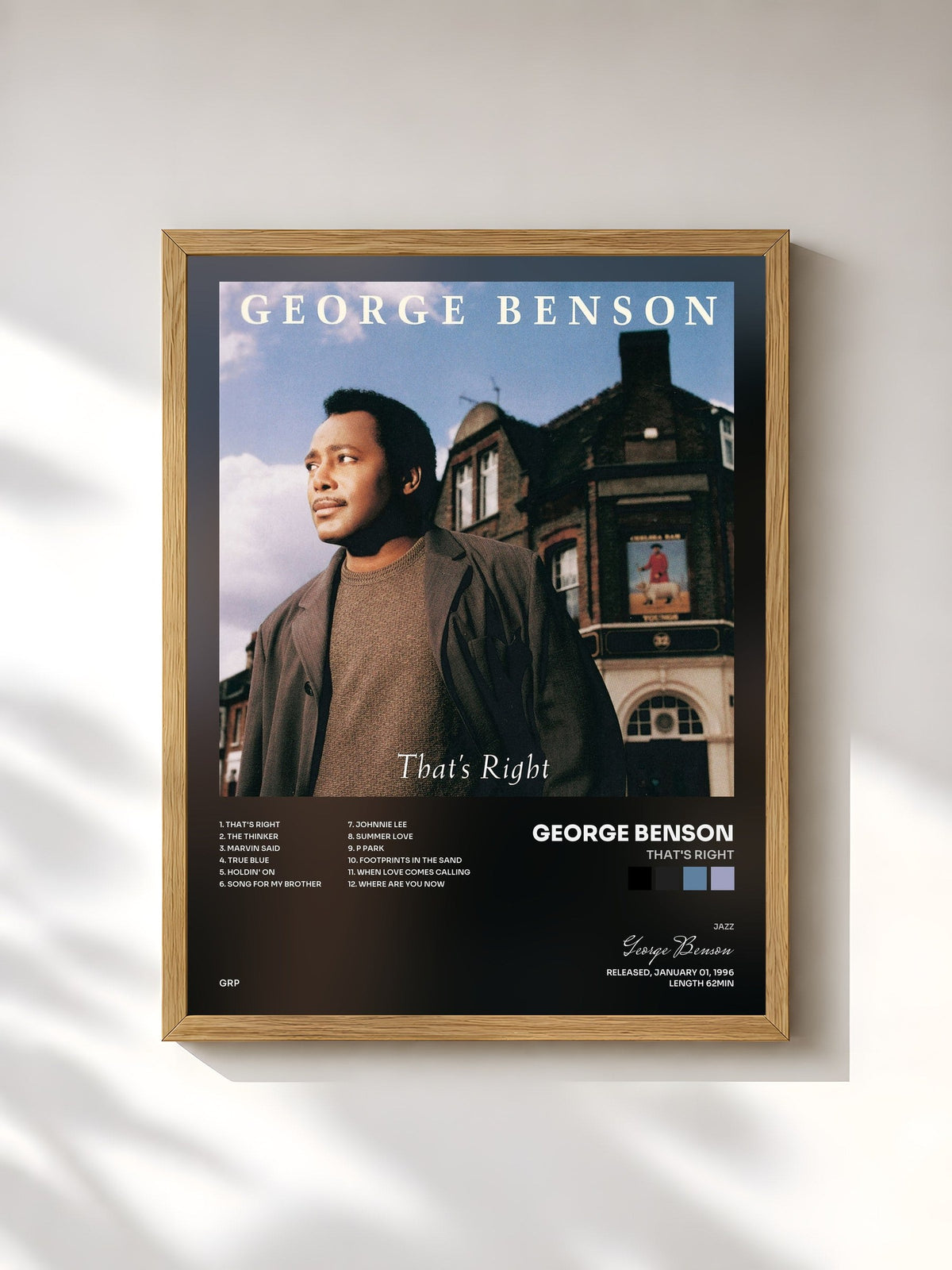 #bois Tableau de l'album That's Right de George Benson, cadre en bois brut, imprimé et encadré en France