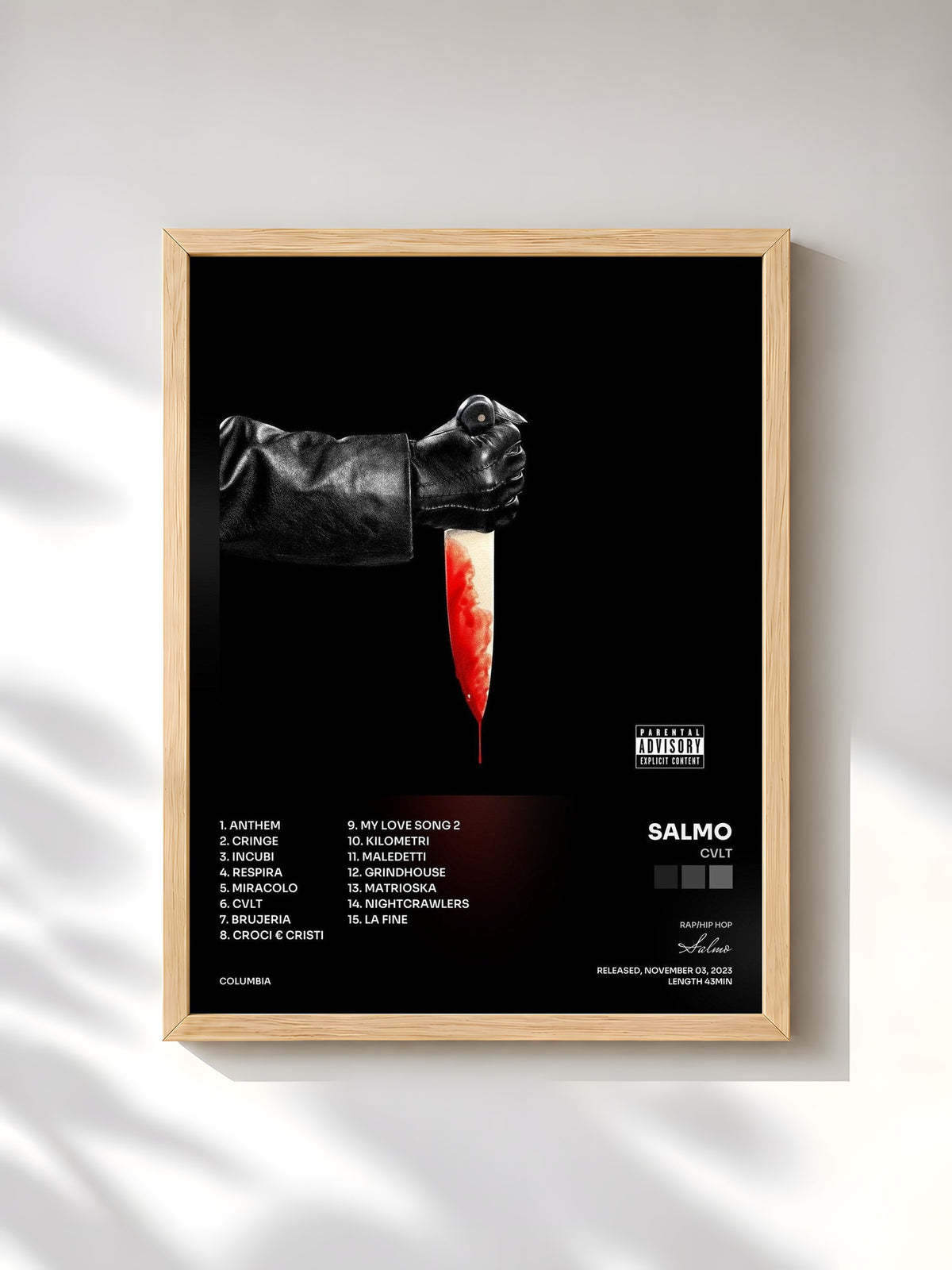 #bois Tableau de l'album CVLT de Salmo, cadre en bois brut, imprimé et encadré en France