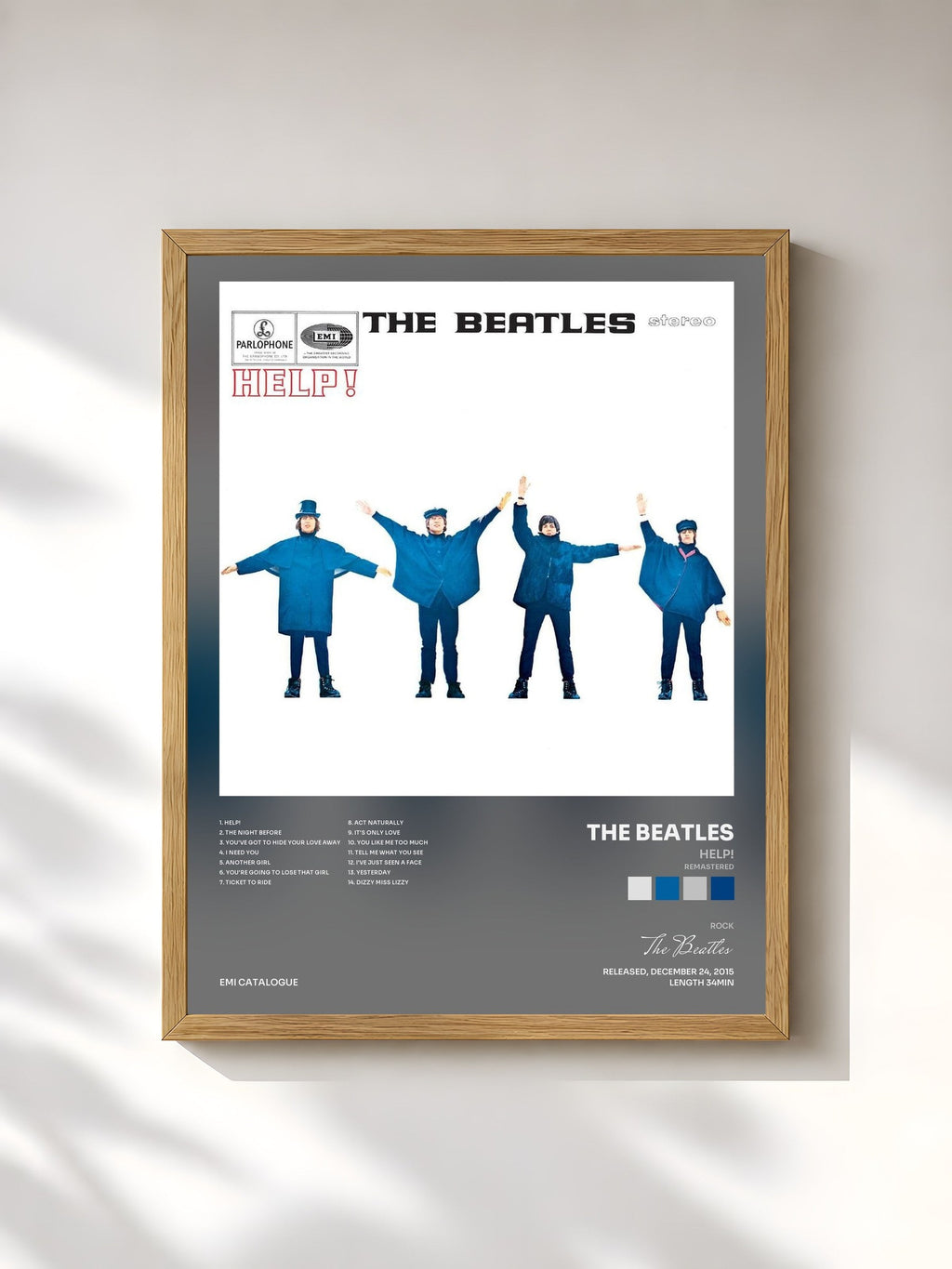#bois Tableau de l'album Help! (Remastered) de The Beatles, cadre en bois brut, imprimé et encadré en France