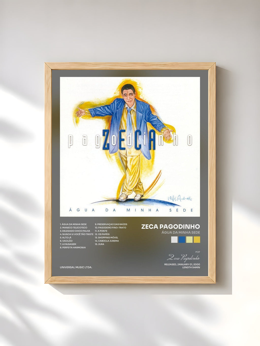 #bois Tableau de l'album Água Da Minha Sede de Zeca Pagodinho, cadre en bois brut, imprimé et encadré en France