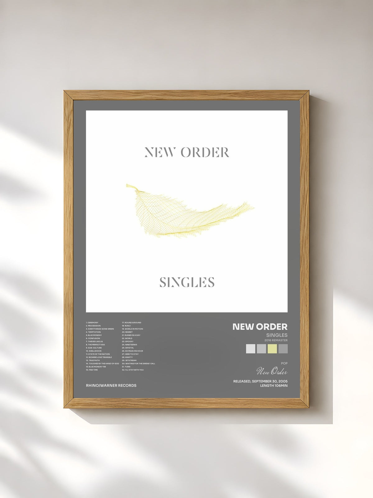 #bois Tableau de l'album Singles (2016 Remaster) de New Order, cadre en bois brut, imprimé et encadré en France