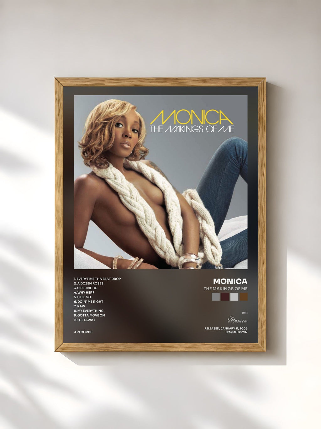 #bois Tableau de l'album The Makings Of Me de Monica, cadre en bois brut, imprimé et encadré en France