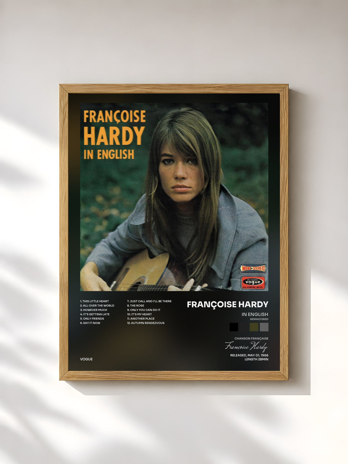 #bois Tableau de l'album In English (Remastered) de Françoise Hardy, cadre en bois brut, imprimé et encadré en France