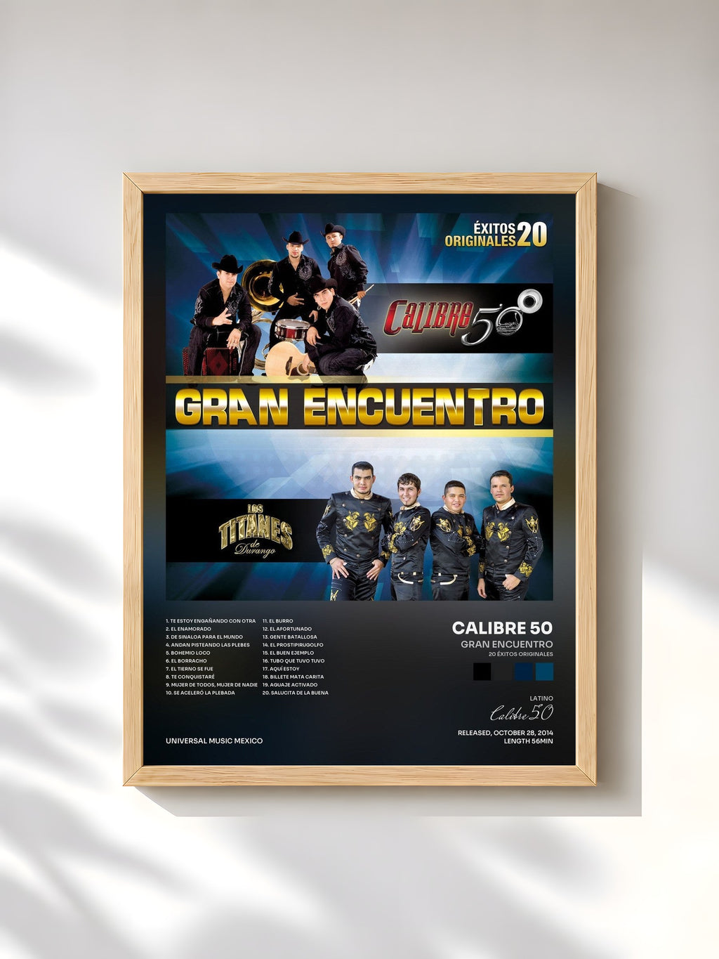 #bois Tableau de l'album Gran Encuentro (20 Éxitos Originales) de Calibre 50, cadre en bois brut, imprimé et encadré en France