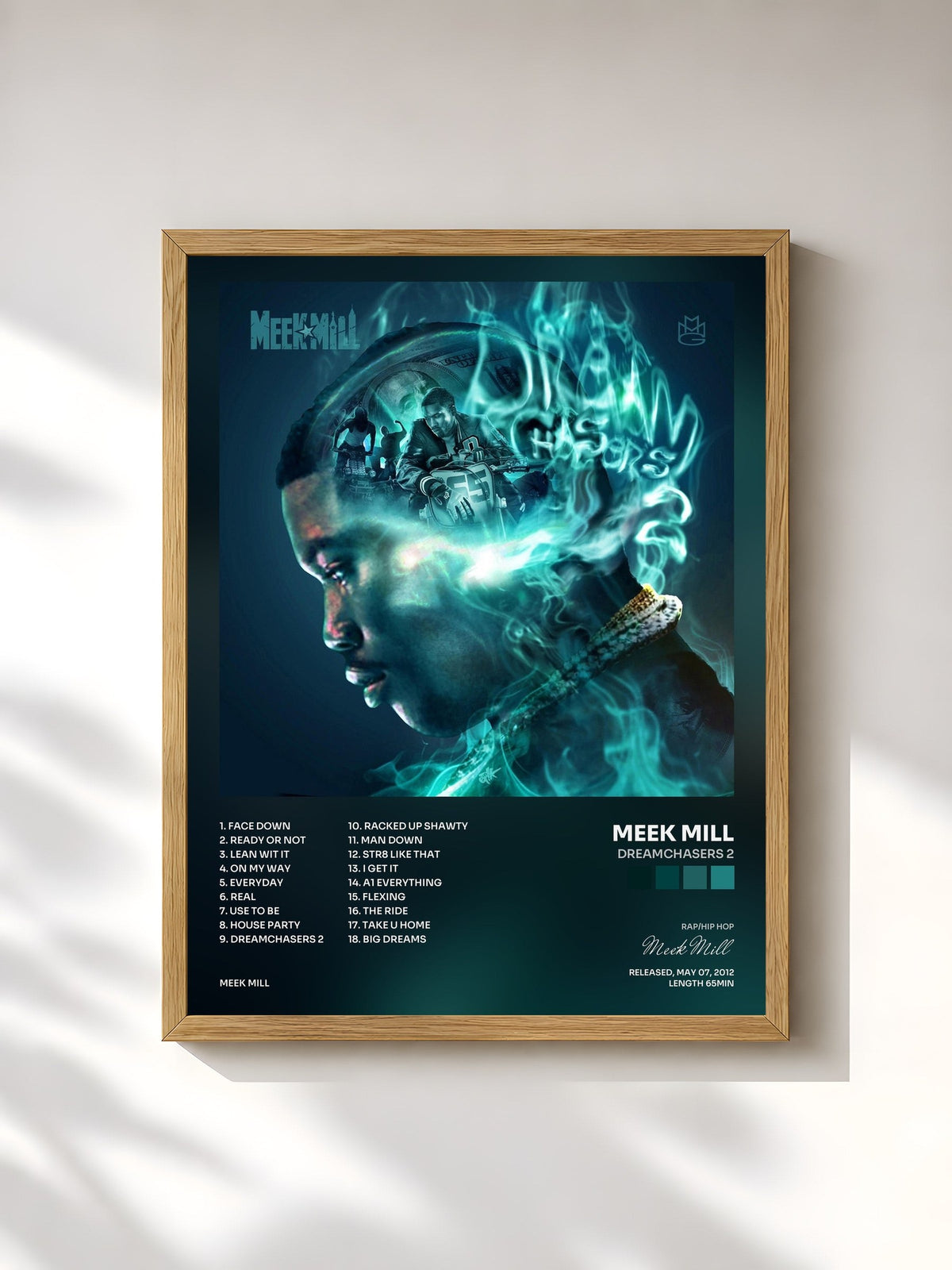 #bois Tableau de l'album Dreamchasers 2 de Meek Mill, cadre en bois brut, imprimé et encadré en France