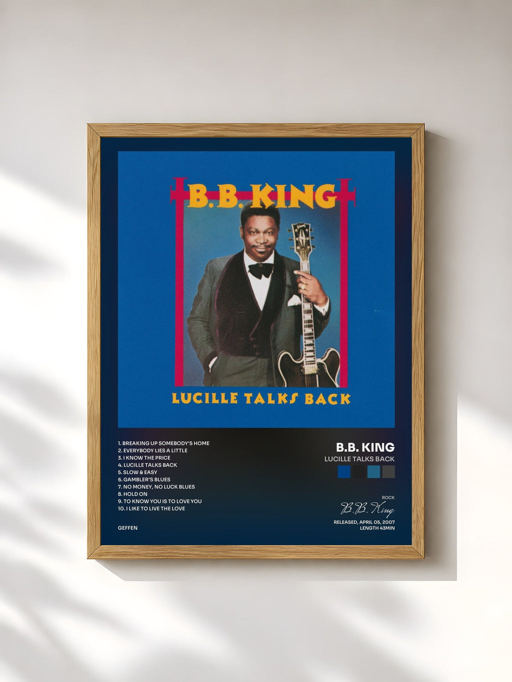 #bois Tableau de l'album Lucille Talks Back de B.B. King, cadre en bois brut, imprimé et encadré en France