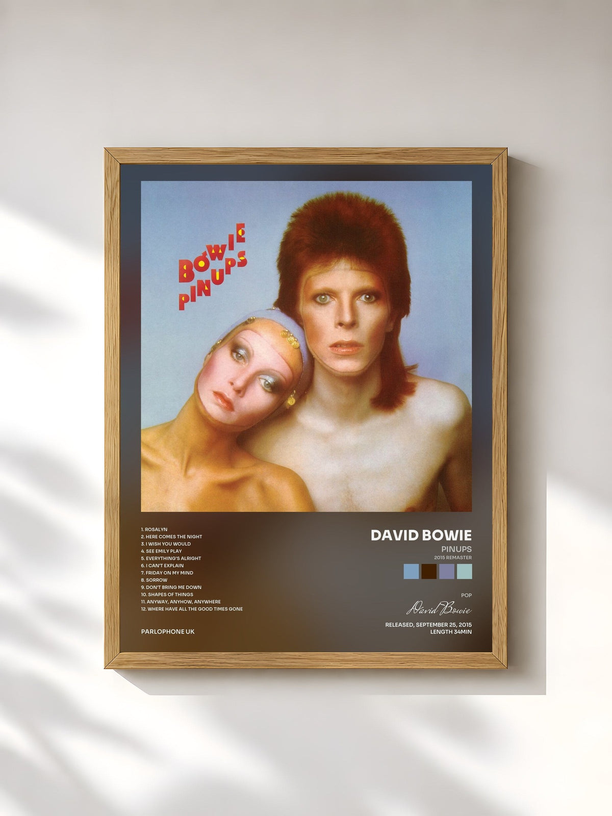 #bois Tableau de l'album Pinups (2015 Remaster) de David Bowie, cadre en bois brut, imprimé et encadré en France