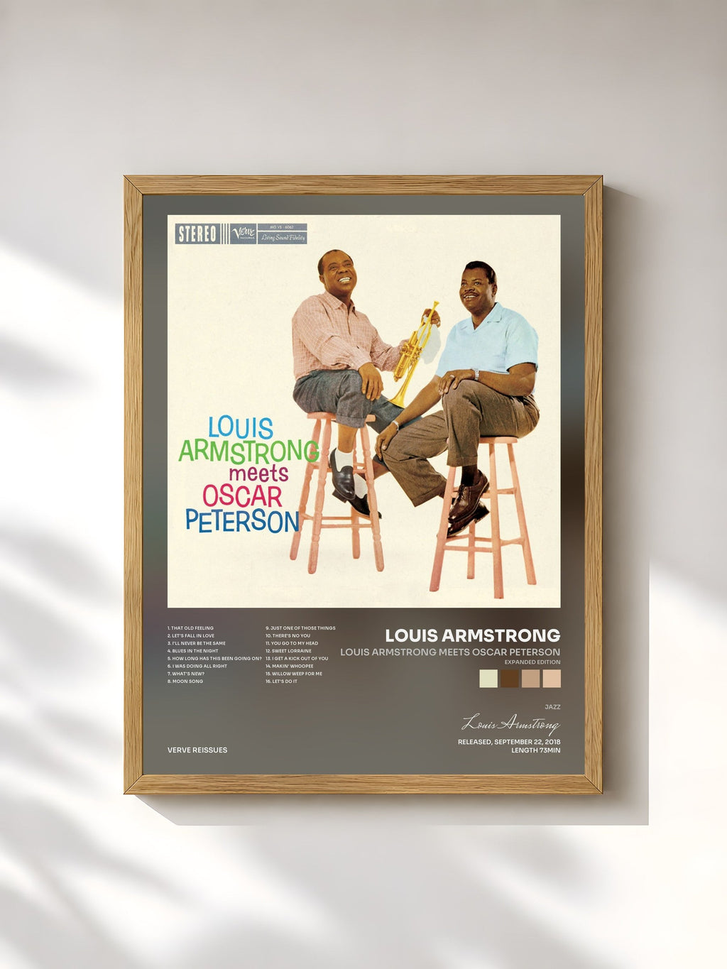 #bois Tableau de l'album Louis Armstrong Meets Oscar Peterson (Expanded Edition) de Louis Armstrong, cadre en bois brut, imprimé et encadré en France