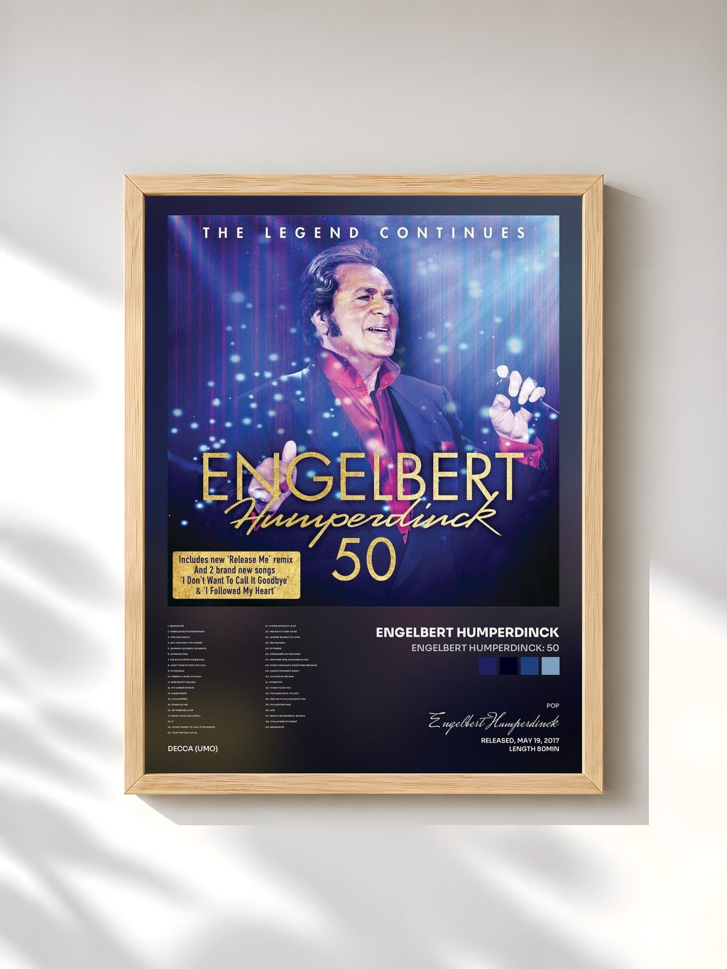 #bois Tableau de l'album Engelbert Humperdinck: 50 de Engelbert Humperdinck, cadre en bois brut, imprimé et encadré en France