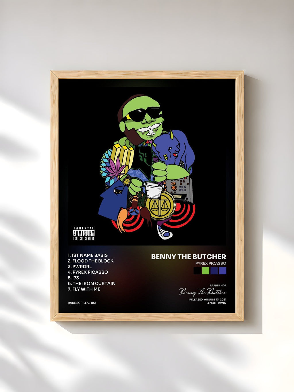 #bois Tableau de l'album Pyrex Picasso de Benny The Butcher, cadre en bois brut, imprimé et encadré en France
