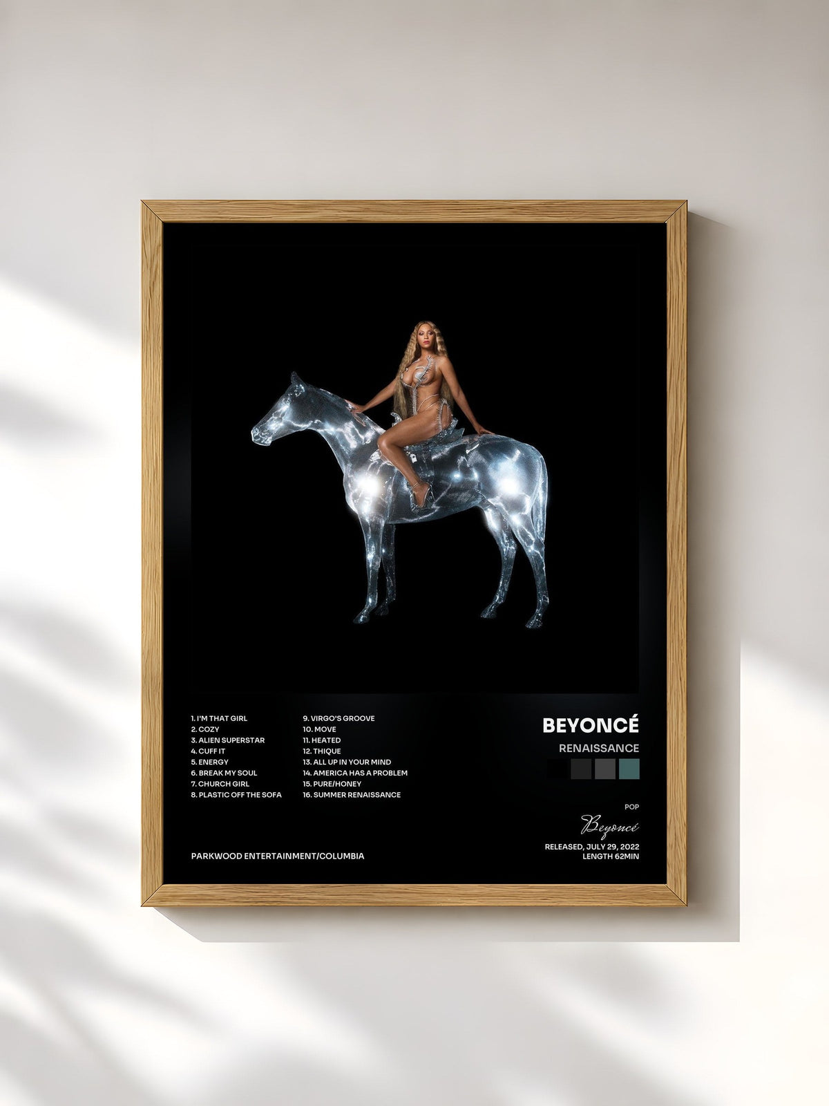 #bois Tableau de l'album RENAISSANCE de Beyoncé, cadre en bois brut, imprimé et encadré en France