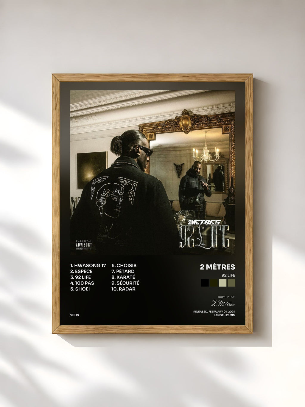 #bois Tableau de l'album 92 LIFE de 2 Mètres, cadre en bois brut, imprimé et encadré en France