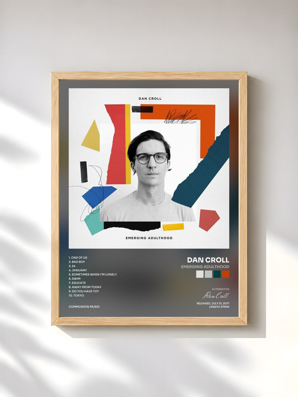 #bois Tableau de l'album Emerging Adulthood de Dan Croll, cadre en bois brut, imprimé et encadré en France