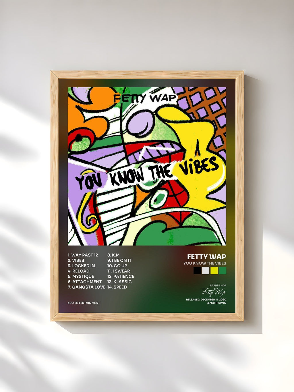#bois Tableau de l'album You Know The Vibes de Fetty Wap, cadre en bois brut, imprimé et encadré en France