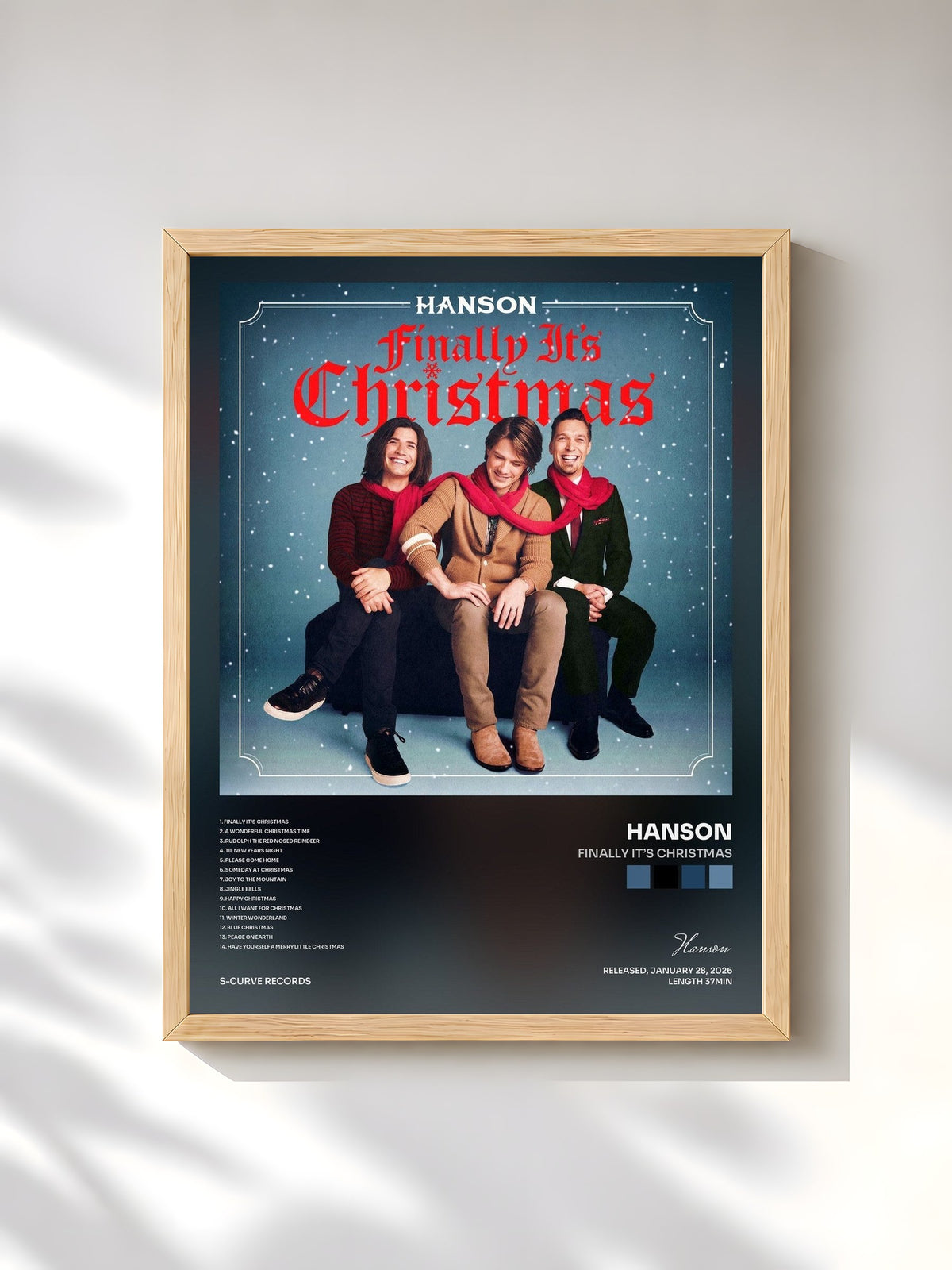 #bois Tableau de l'album Finally It’s Christmas de Hanson, cadre en bois brut, imprimé et encadré en France