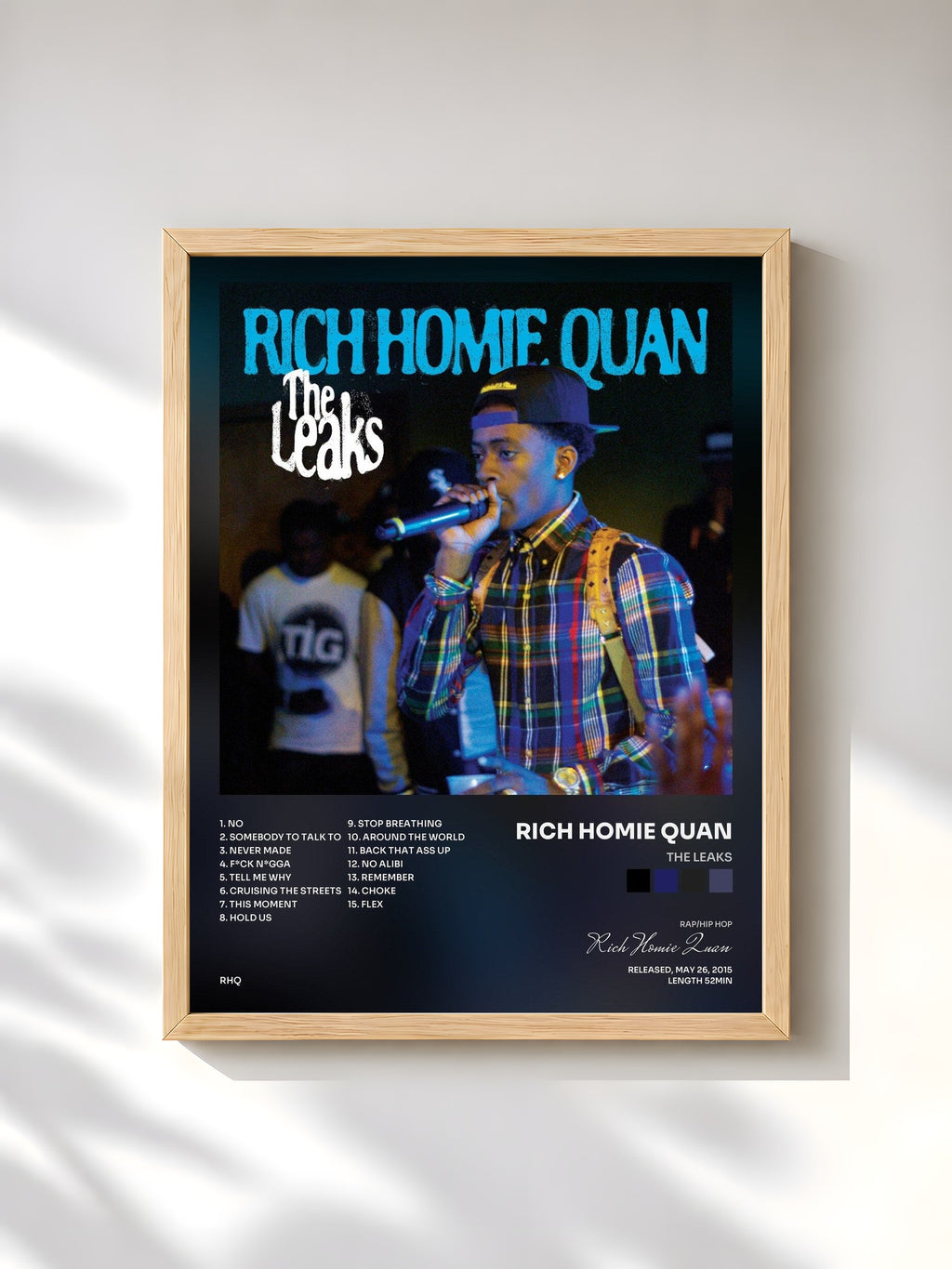 #bois Tableau de l'album The Leaks de Rich Homie Quan, cadre en bois brut, imprimé et encadré en France