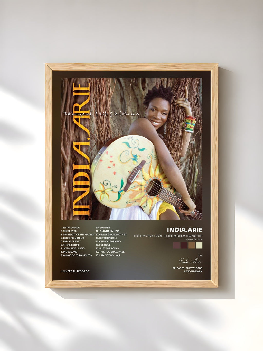#bois Tableau de l'album Testimony: Vol. 1 Life & Relationship (Deluxe eAlbum) de India.Arie, cadre en bois brut, imprimé et encadré en France