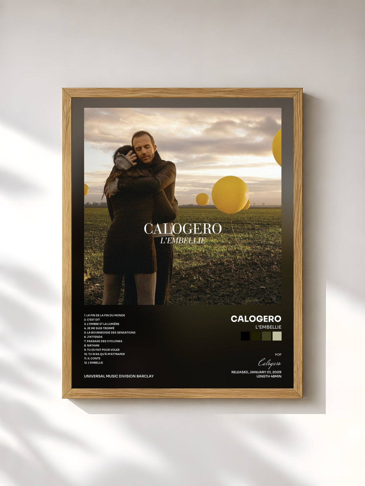 #bois Tableau de l'album L'Embellie de Calogero, cadre en bois brut, imprimé et encadré en France