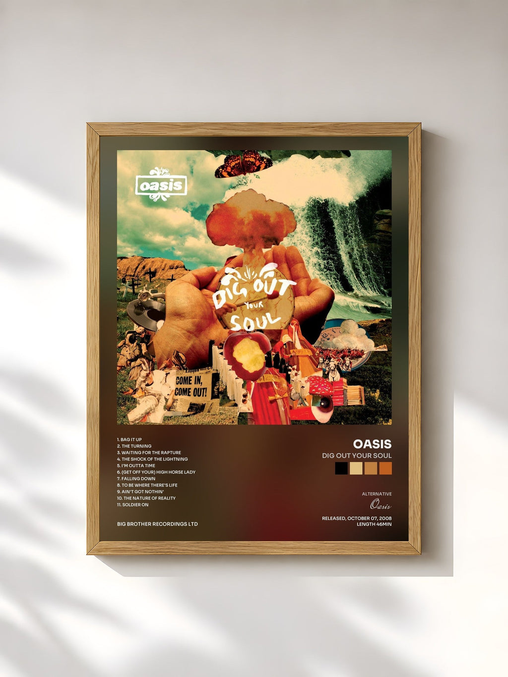 #bois Tableau de l'album Dig Out Your Soul de Oasis, cadre en bois brut, imprimé et encadré en France