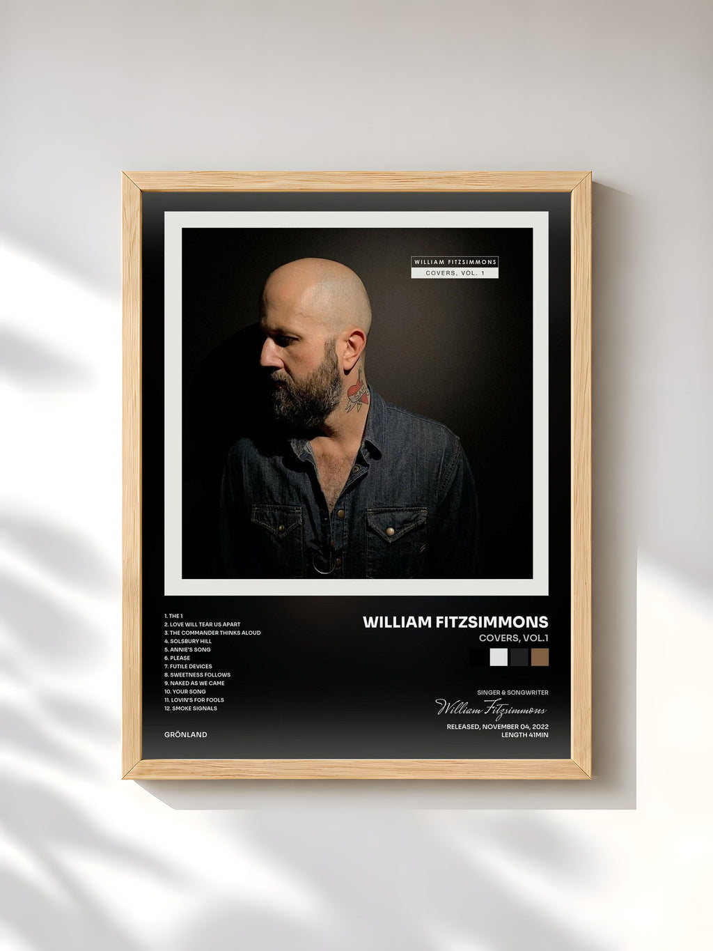 #bois Tableau de l'album Covers, Vol. 1 de William Fitzsimmons, cadre en bois brut, imprimé et encadré en France