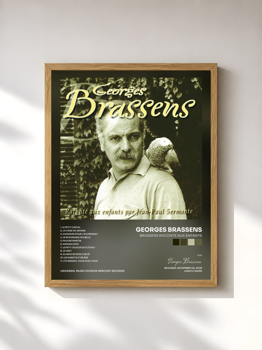#bois Tableau de l'album Brassens Raconte Aux Enfants de Georges Brassens, cadre en bois brut, imprimé et encadré en France