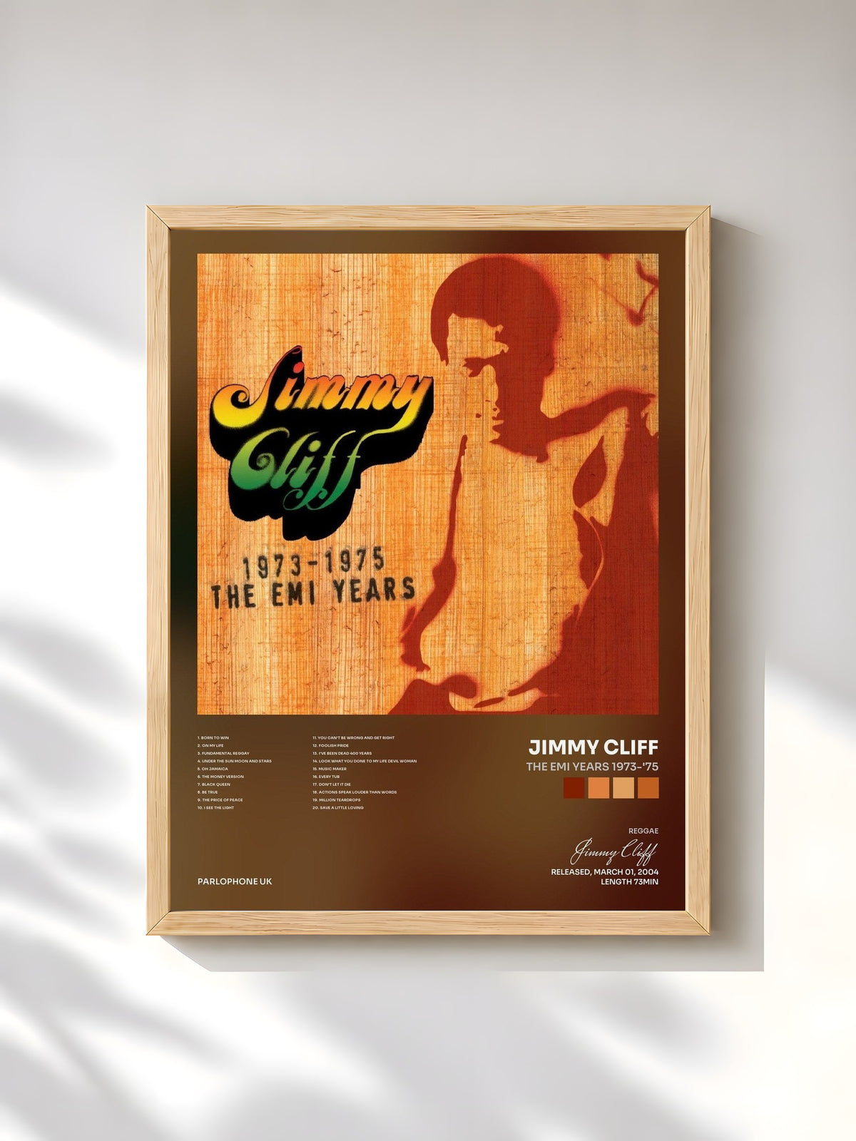 #bois Tableau de l'album The EMI Years 1973-'75 de Jimmy Cliff, cadre en bois brut, imprimé et encadré en France