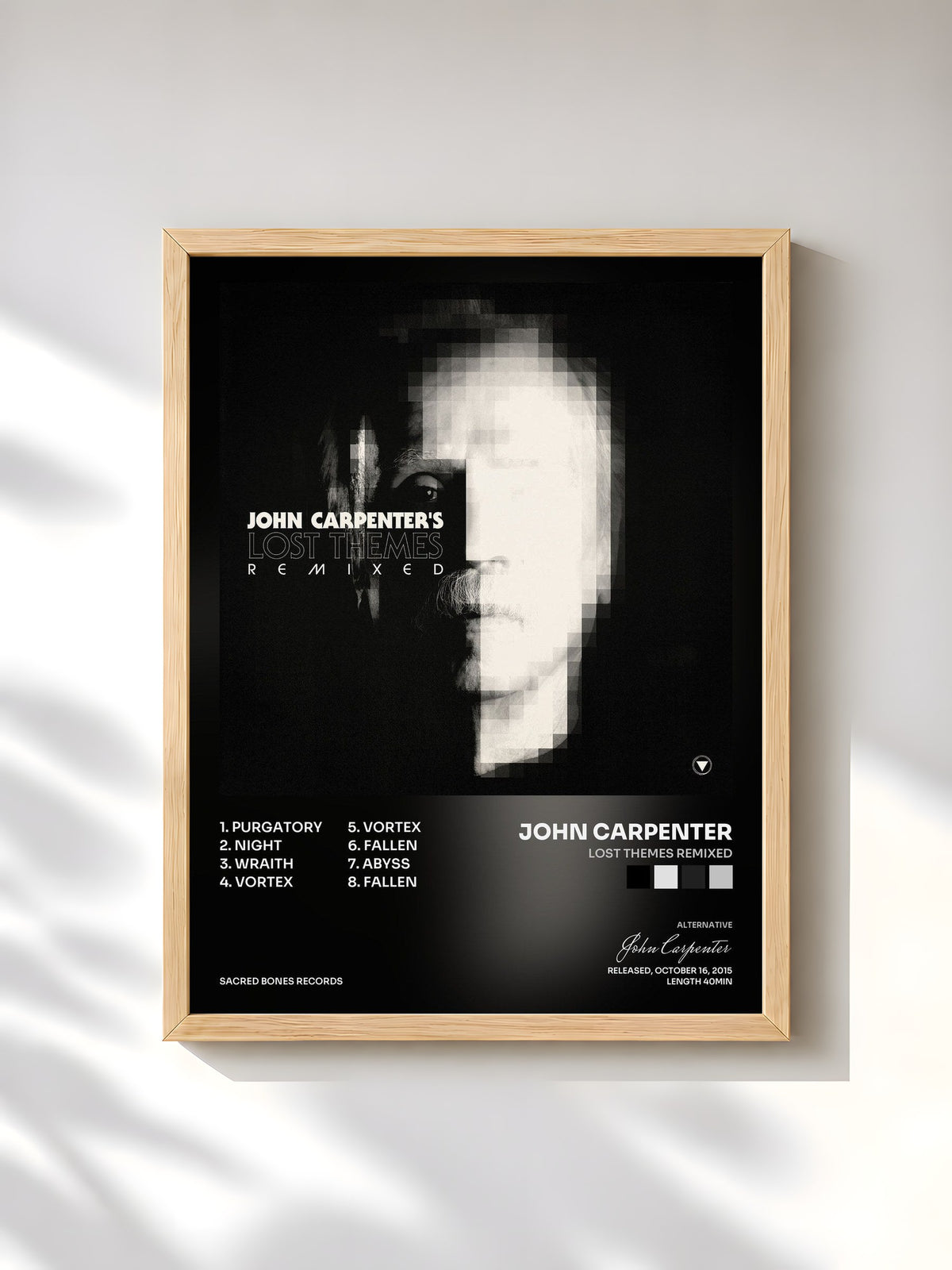#bois Tableau de l'album Lost Themes Remixed de John Carpenter, cadre en bois brut, imprimé et encadré en France