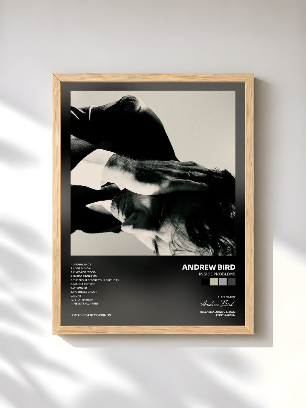 #bois Tableau de l'album Inside Problems de Andrew Bird, cadre en bois brut, imprimé et encadré en France