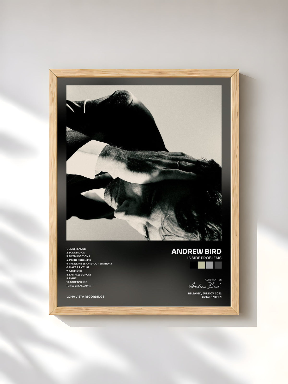 #bois Tableau de l'album Inside Problems de Andrew Bird, cadre en bois brut, imprimé et encadré en France