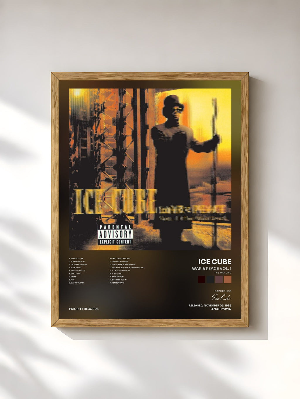 #bois Tableau de l'album War & Peace Vol. 1 (The War Disc) de Ice Cube, cadre en bois brut, imprimé et encadré en France