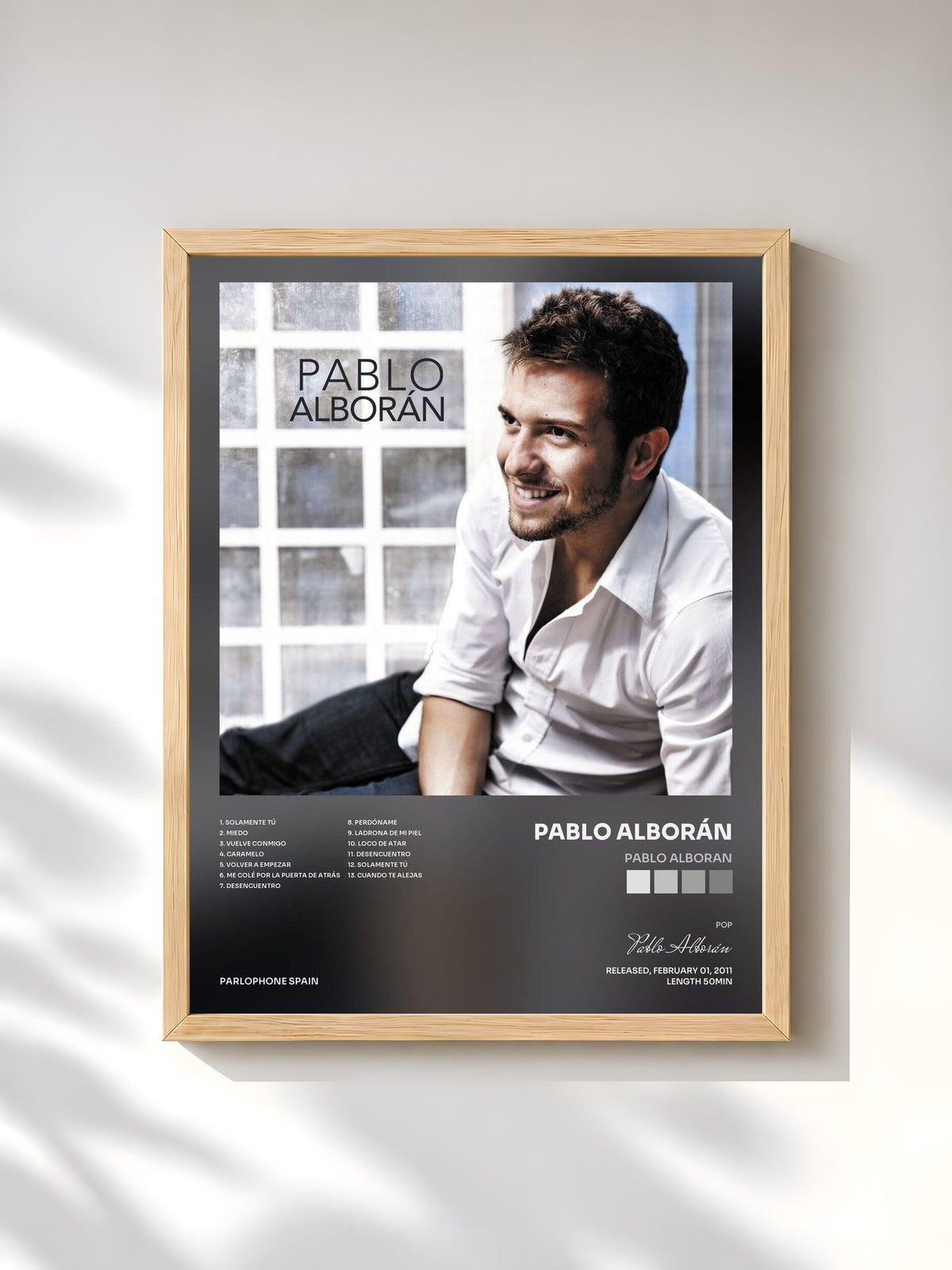 #bois Tableau de l'album Pablo Alboran de Pablo Alborán, cadre en bois brut, imprimé et encadré en France
