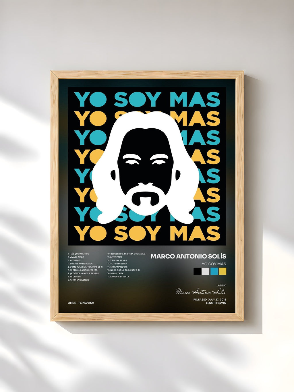 #bois Tableau de l'album Yo Soy MAS de Marco Antonio Solís, cadre en bois brut, imprimé et encadré en France