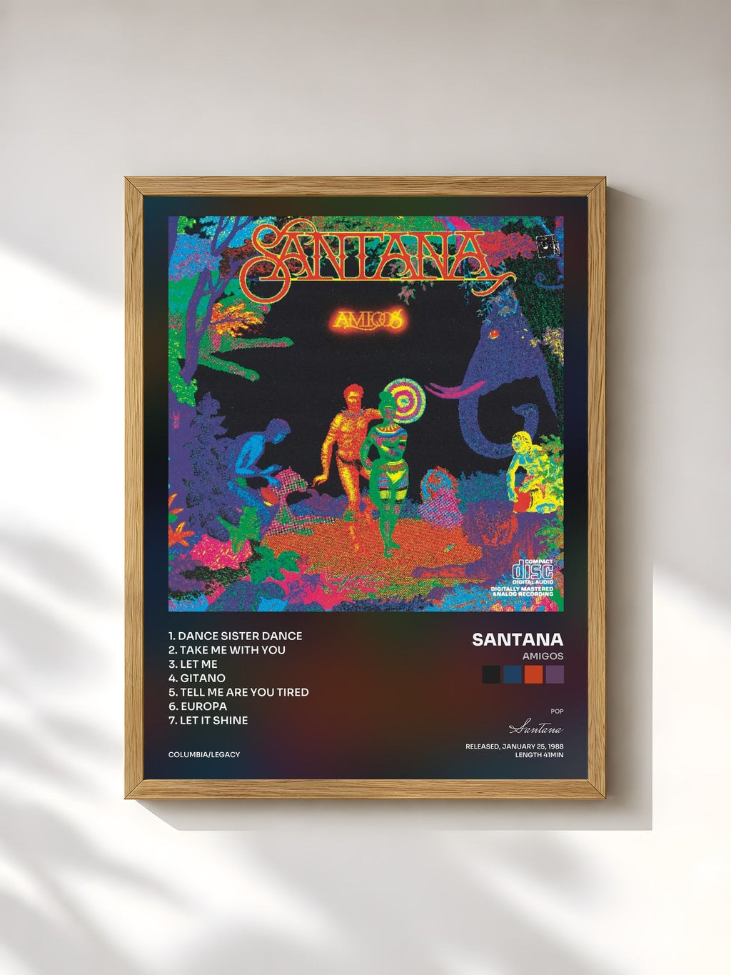 #bois Tableau de l'album Amigos de Santana, cadre en bois brut, imprimé et encadré en France
