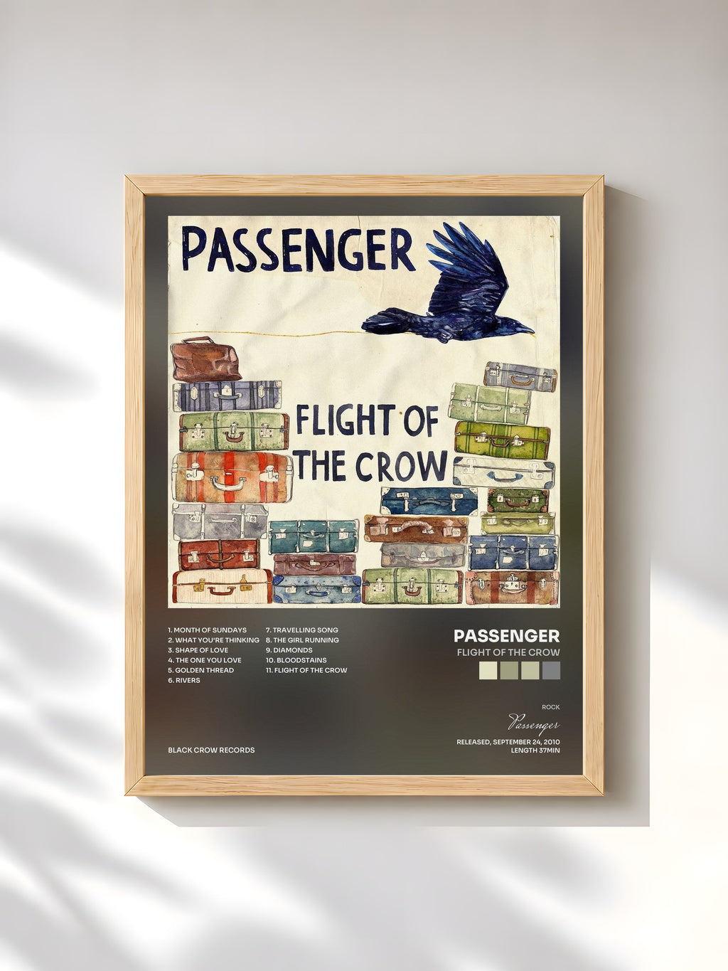 #bois Tableau de l'album Flight of the Crow de Passenger, cadre en bois brut, imprimé et encadré en France