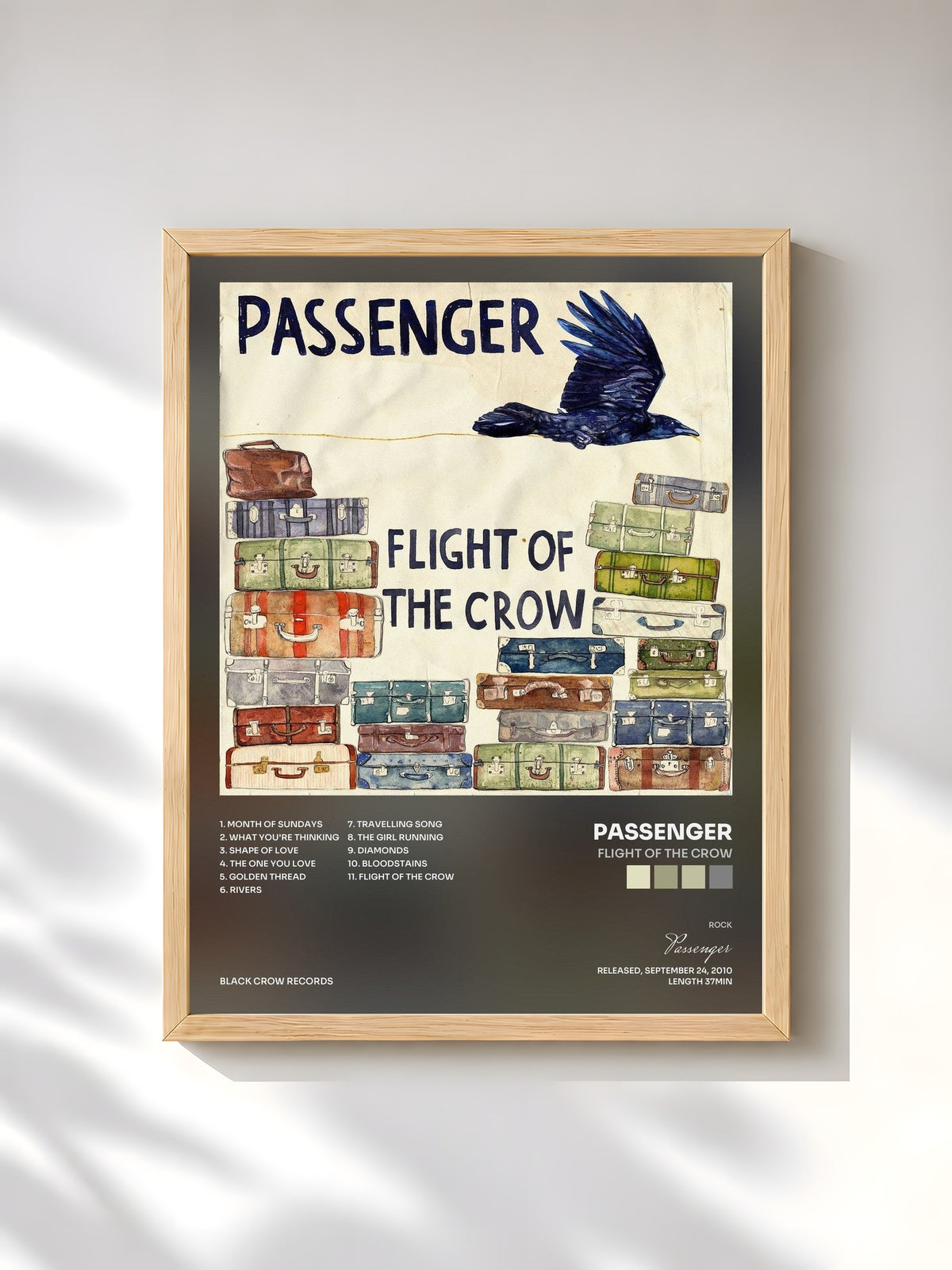 #bois Tableau de l'album Flight of the Crow de Passenger, cadre en bois brut, imprimé et encadré en France