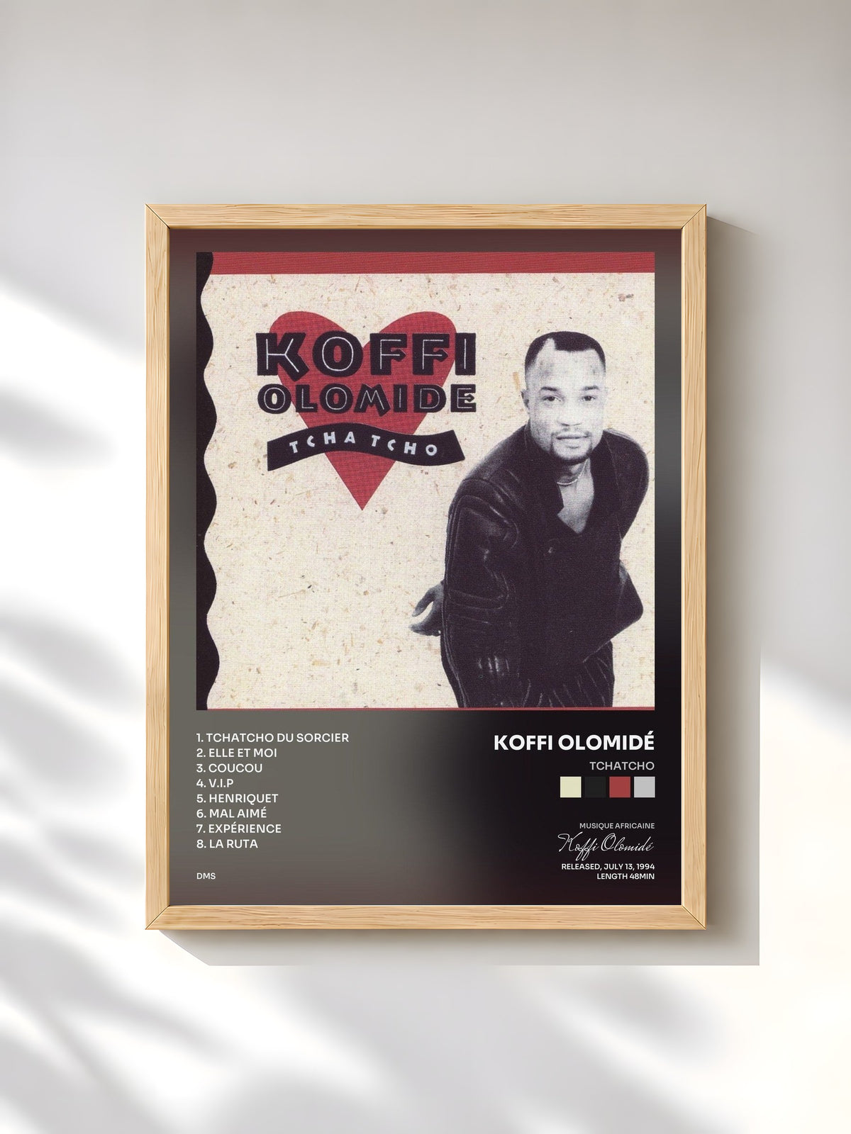 #bois Tableau de l'album Tchatcho de Koffi Olomidé, cadre en bois brut, imprimé et encadré en France