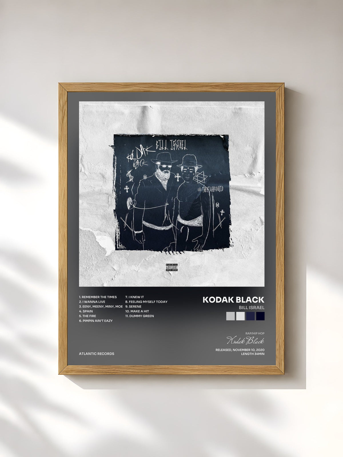 #bois Tableau de l'album Bill Israel de Kodak Black, cadre en bois brut, imprimé et encadré en France