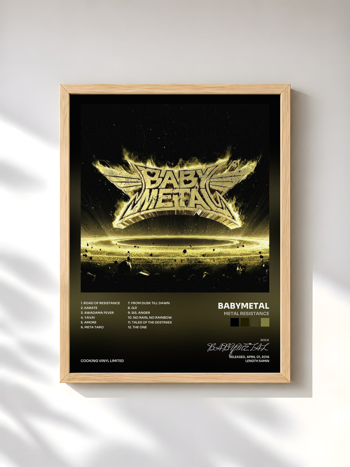#bois Tableau de l'album METAL RESISTANCE de BABYMETAL, cadre en bois brut, imprimé et encadré en France