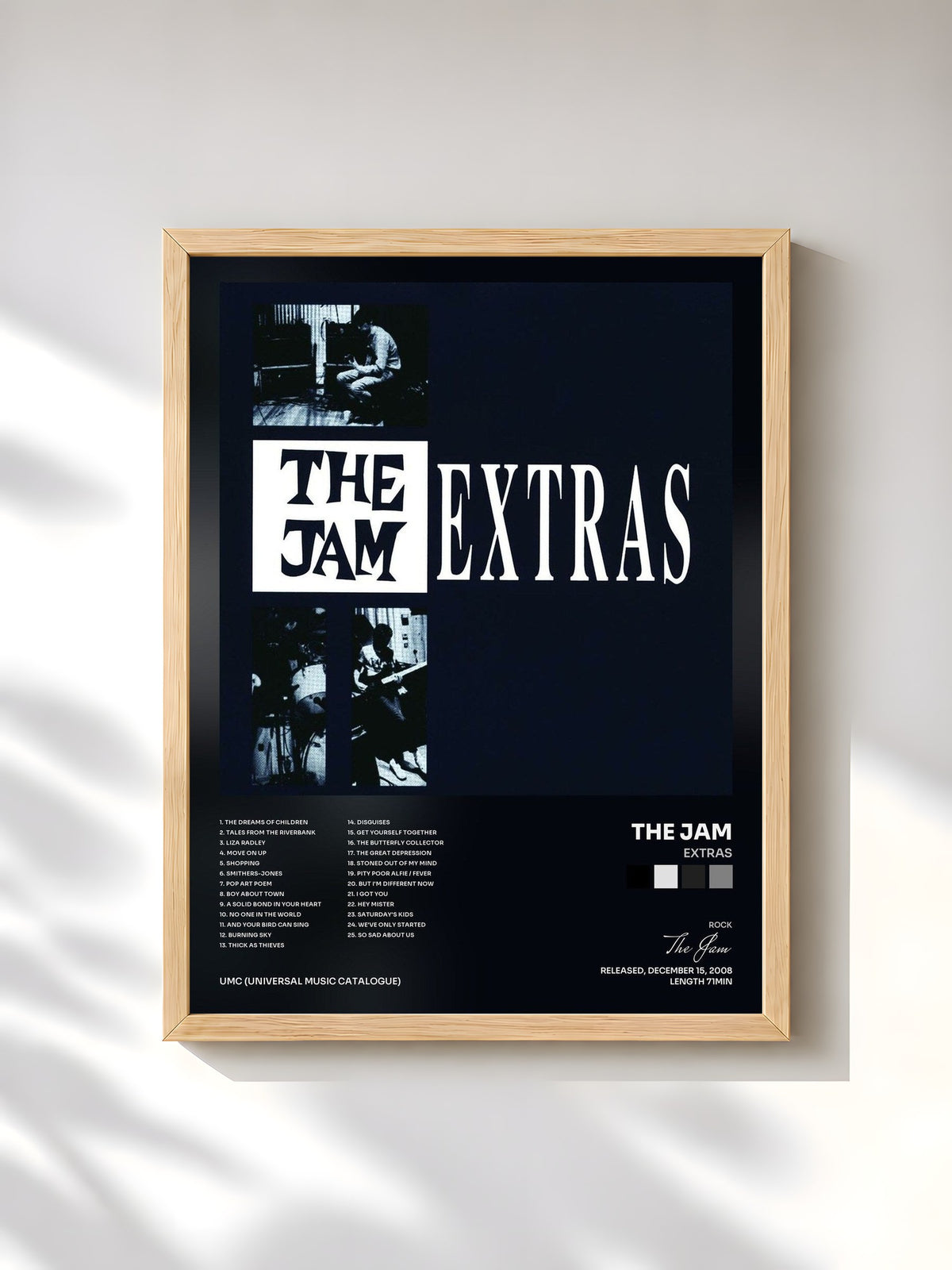 #bois Tableau de l'album Extras de The Jam, cadre en bois brut, imprimé et encadré en France